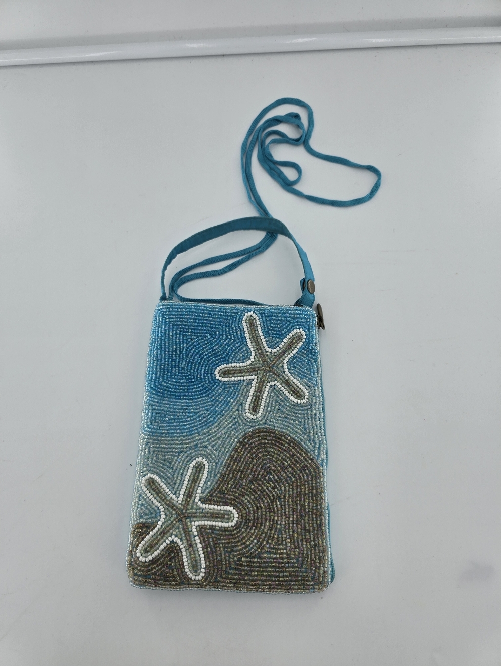 Beaded Teal Starfish Crossbody Bag